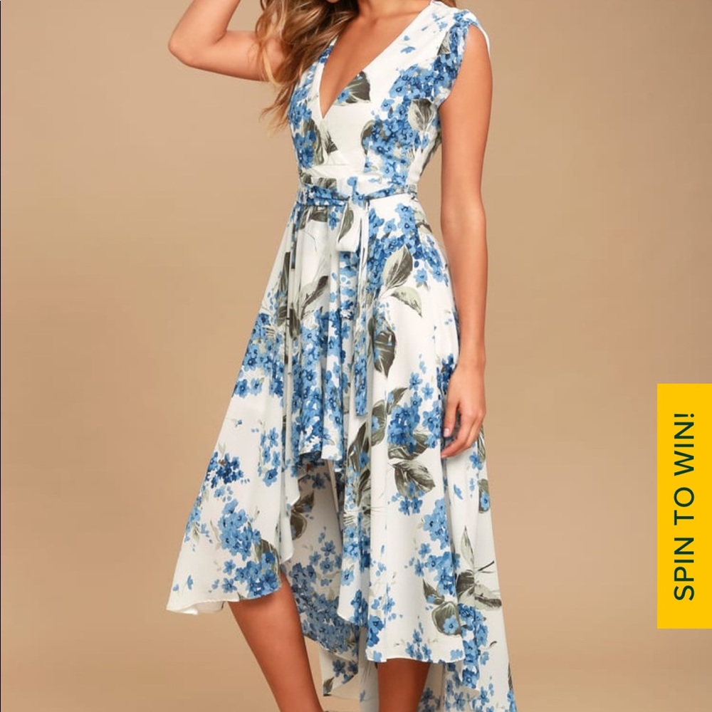 XS Lulus French Countryside White Floral Print High-Low Dress